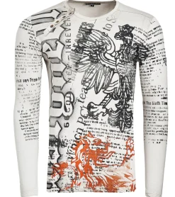 Pullover & Sweater*O46rn Herren Longsleeve mit urbanen Motiv-Print Langarm-Shirt mit Knopfleiste an Ausschnitt R-10141 Beige