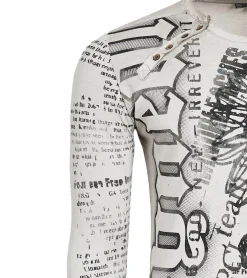 Pullover & Sweater*O46rn Herren Longsleeve mit urbanen Motiv-Print Langarm-Shirt mit Knopfleiste an Ausschnitt R-10141 Beige