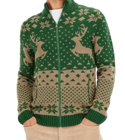 Jacken & Mäntel*O46bpx Herren moderne Strick-Jacke mit Weihnachts-Muster Übergangs-Jacke Große Größen 920859 Grün