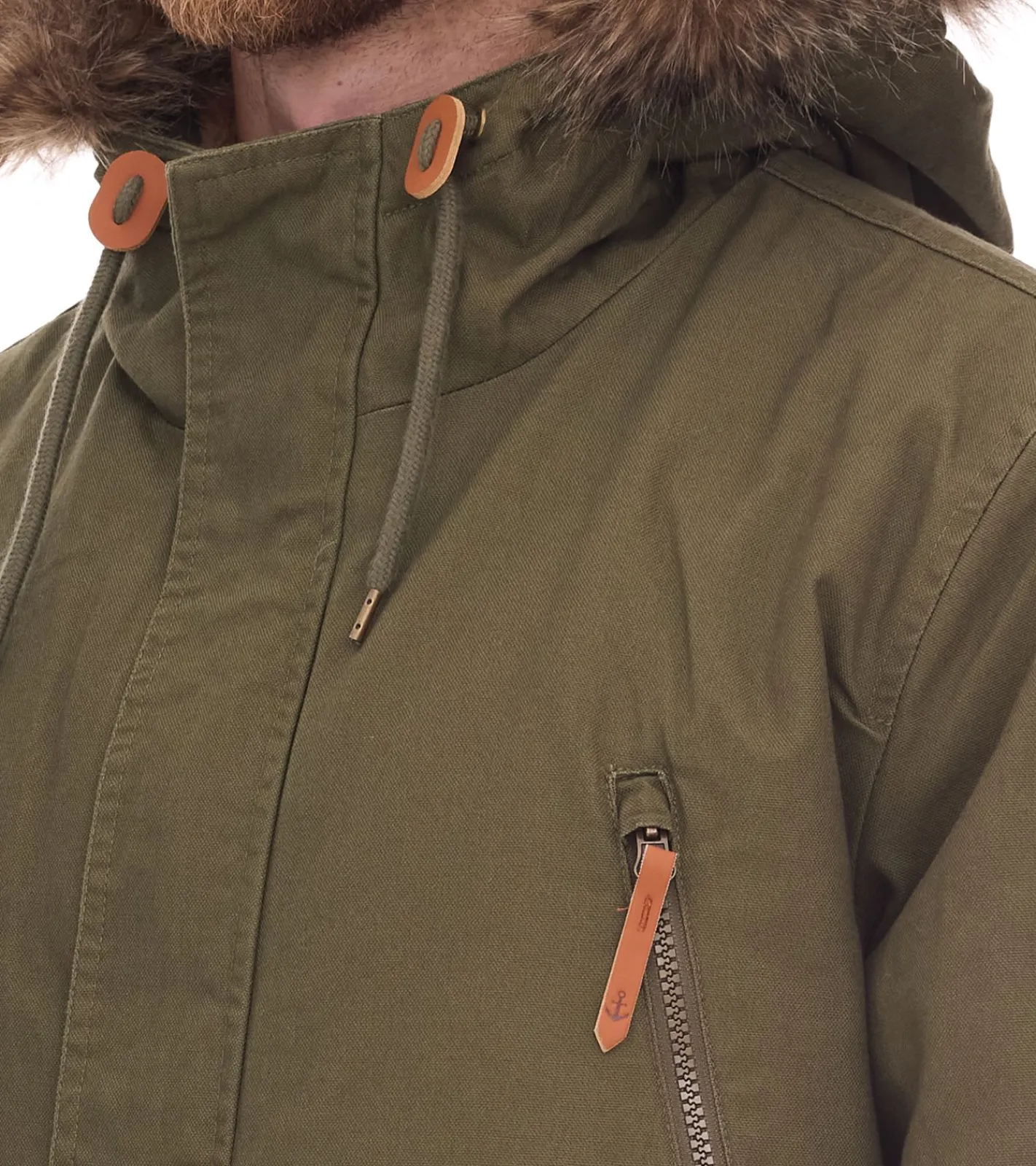 Jacken & Mäntel*O46bpx Herren Parka mit Fellkapuze längere Jacke im Military Look Baumwoll-Jacke 940163 Khaki-Grün