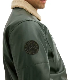 Jacken & Mäntel*O46bpx Herren Piloten-Jacke aus Lederimitat stylische Outdoor-Jacke mit Teddykragen 934067 Olivgrün