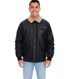 Jacken & Mäntel*O46bpx Herren Piloten-Jacke aus Lederimitat stylische Outdoor-Jacke mit Teddykragen 950871 Schwarz