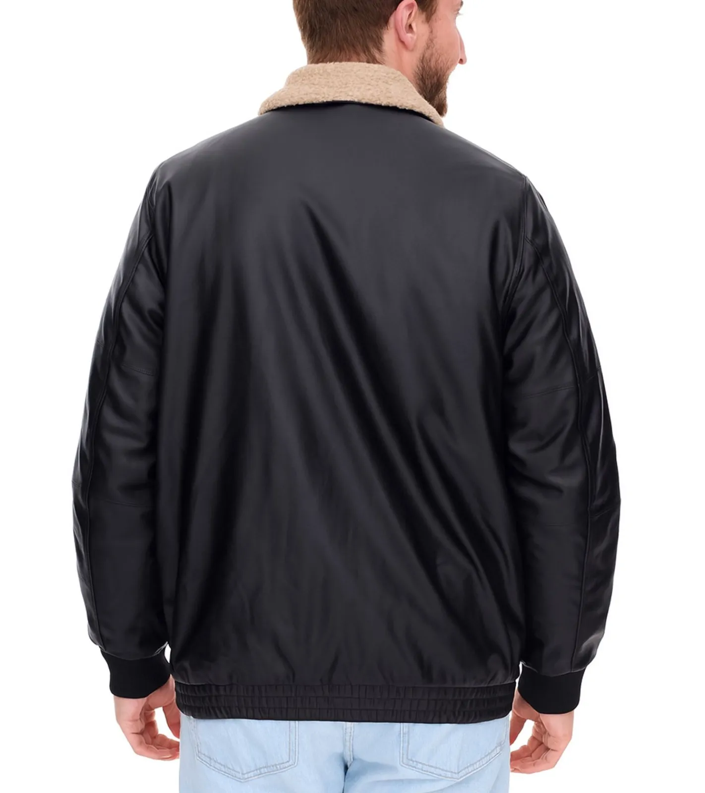 Jacken & Mäntel*O46bpx Herren Piloten-Jacke aus Lederimitat stylische Outdoor-Jacke mit Teddykragen 950871 Schwarz