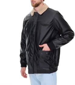 Jacken & Mäntel*O46bpx Herren Piloten-Jacke aus Lederimitat stylische Outdoor-Jacke mit Teddykragen 950871 Schwarz