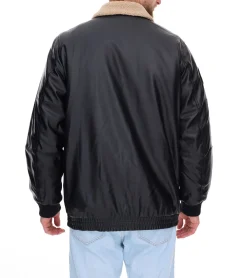 Jacken & Mäntel*O46bpx Herren Piloten-Jacke aus Lederimitat stylische Outdoor-Jacke mit Teddykragen 950871 Schwarz