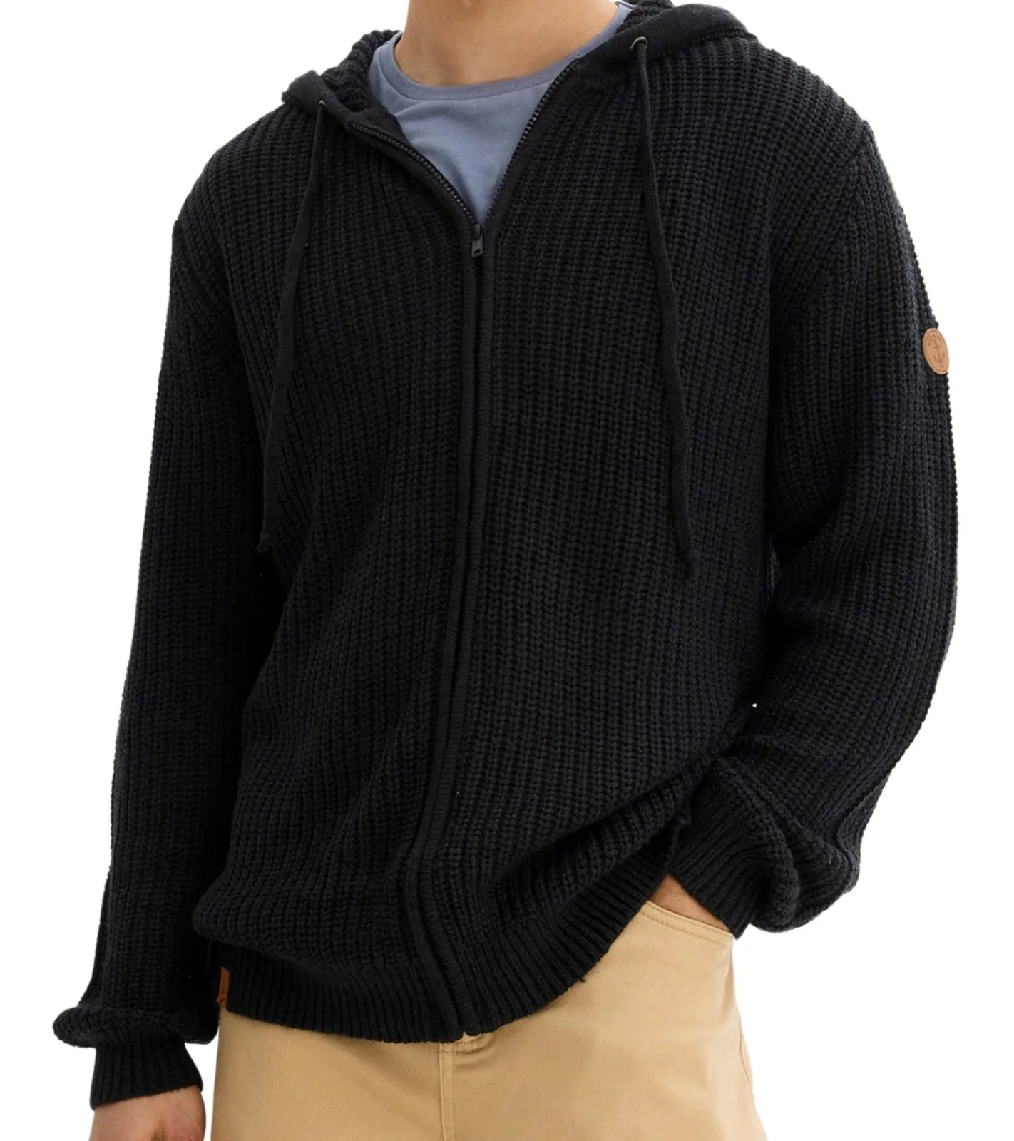 Große Größen|Pullover & Sweater*O46bpx Herren schöne Basic Strick-Jacke mit Kapuze Grobstrick-Pullover 950830 Schwarz