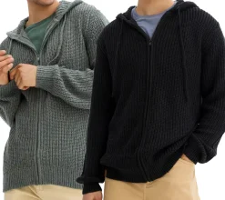 Große Größen|Pullover & Sweater*O46bpx Herren schöne Basic Strick-Jacke mit Kapuze Grobstrick-Pullover oder Eukalyptus-Grün Schwarz