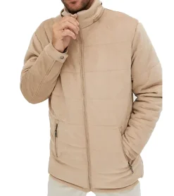 Jacken & Mäntel*O46bpx Herren Stepp-Jacke in Veloursleder-Optik mit Kapuze wattierte Jacke 919039 Beige