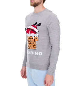 Pullover & Sweater*O46bpx Herren Strick-Pullover mit weihnachtlichem Muster Weihnachts-Pullover Freizeit-Sweater 979440 Grau