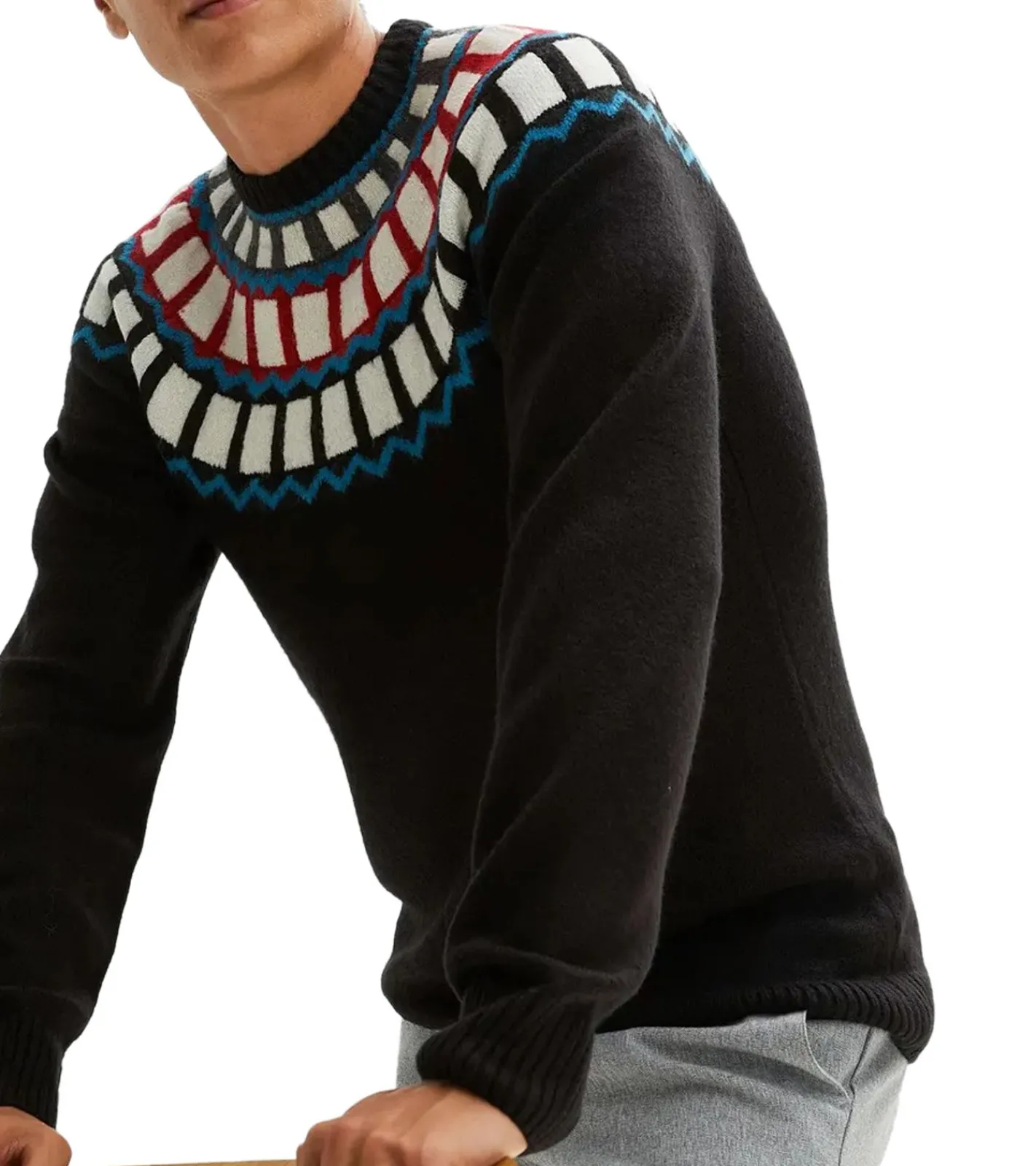 Große Größen|Pullover & Sweater*O46bpx Herren Strick-Pullover mit geometrischen Muster Freizeit-Sweater 915843 Schwarz