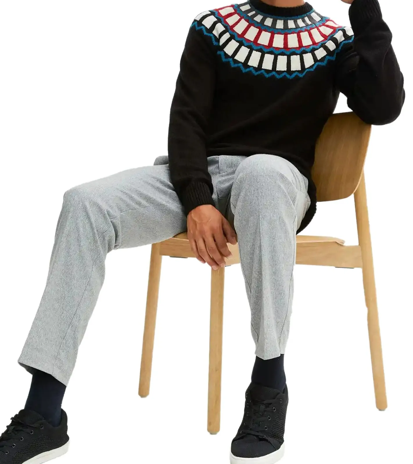 Große Größen|Pullover & Sweater*O46bpx Herren Strick-Pullover mit geometrischen Muster Freizeit-Sweater 915843 Schwarz