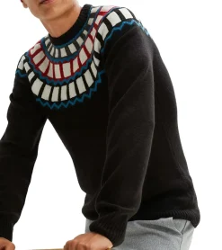 Große Größen|Pullover & Sweater*O46bpx Herren Strick-Pullover mit geometrischen Muster Freizeit-Sweater in Schwarz oder Blau