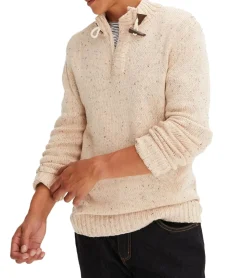 Pullover & Sweater*O46bpx Herren Strick-Pullover mit Duffle-Knopf Stehkragen-Sweater gesprenkelte Optik Große Größen 922837 Beige
