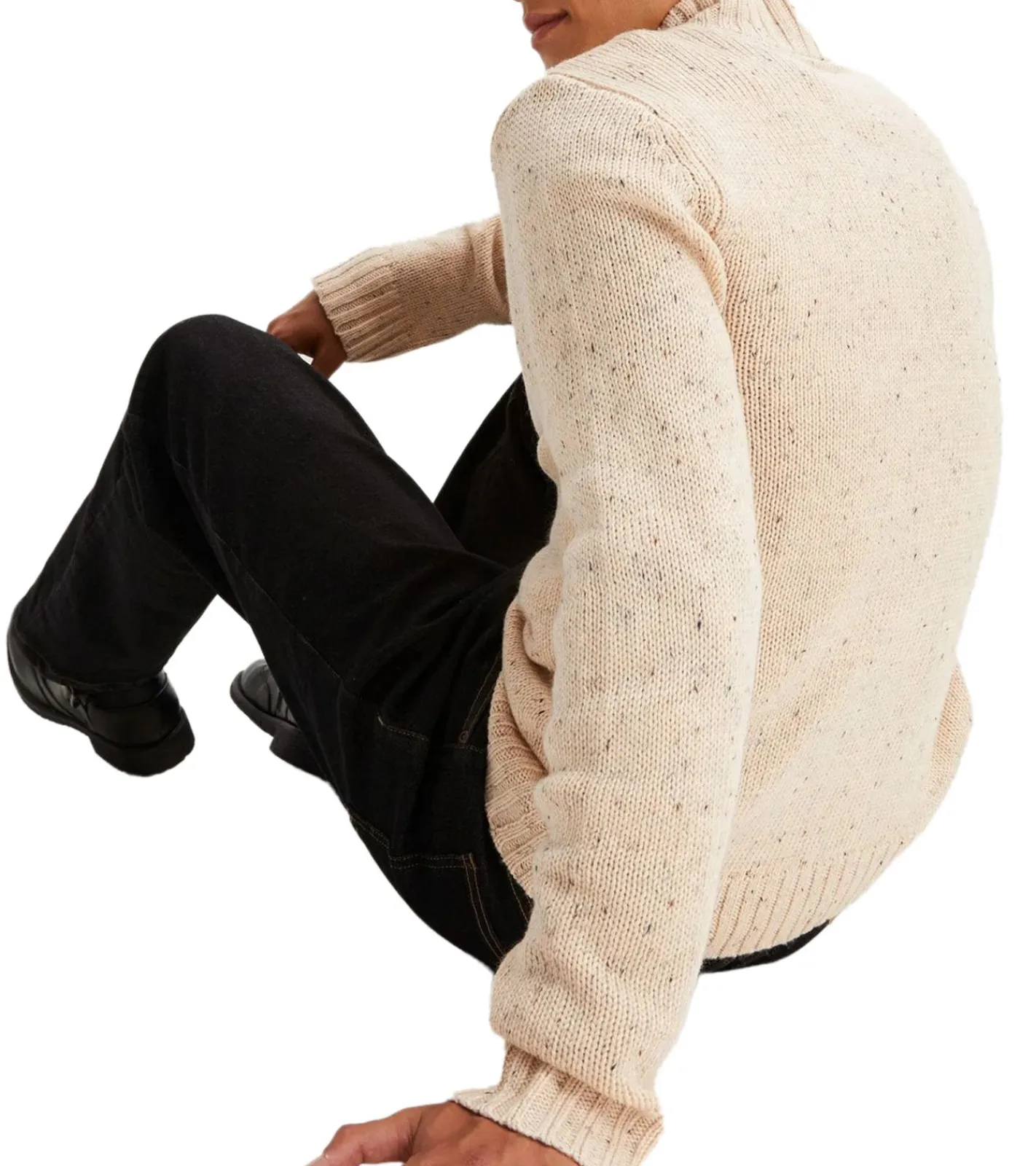 Pullover & Sweater*O46bpx Herren Strick-Pullover mit Duffle-Knopf Stehkragen-Sweater gesprenkelte Optik Große Größen 922837 Beige