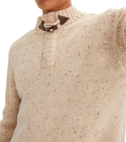 Pullover & Sweater*O46bpx Herren Strick-Pullover mit Duffle-Knopf Stehkragen-Sweater gesprenkelte Optik Große Größen 922837 Beige