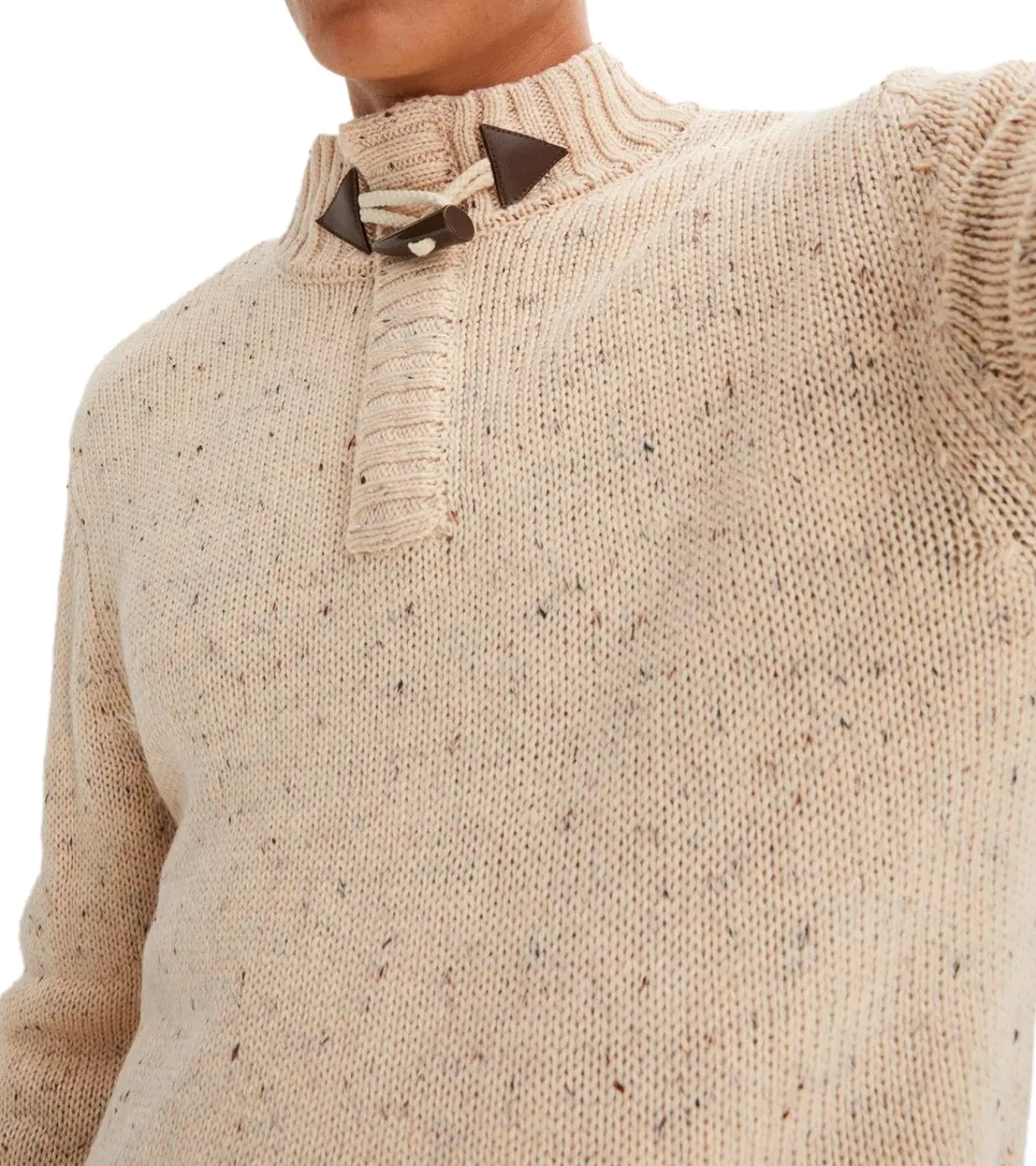 Pullover & Sweater*O46bpx Herren Strick-Pullover mit Duffle-Knopf Stehkragen-Sweater gesprenkelte Optik Große Größen 922837 Beige