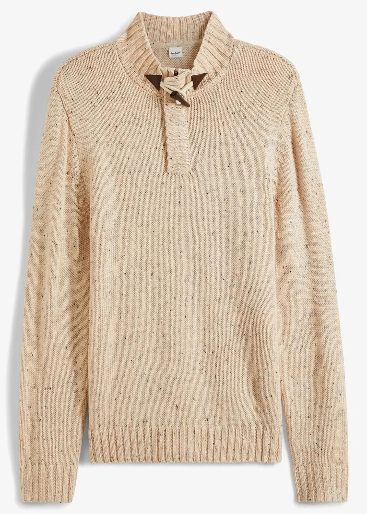 Pullover & Sweater*O46bpx Herren Strick-Pullover mit Duffle-Knopf Stehkragen-Sweater gesprenkelte Optik Große Größen 922837 Beige