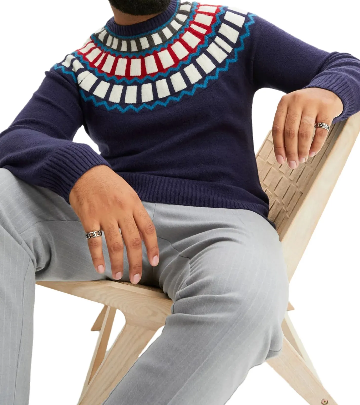 Große Größen|Pullover & Sweater*O46bpx Herren Strick-Pullover mit geometrischen Muster Freizeit-Sweater 920675 Blau