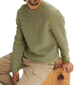 Pullover & Sweater*O46bpx Herren Strick-Pullover mit Struktur-Muster nachhaltiger Rundhals-Sweater meliert Große Größen 978714 Oliv-Grün