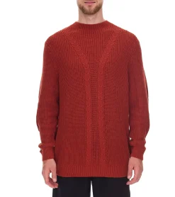 Pullover & Sweater|Große Größen*O46bpx Herren Strick-Pullover mit Zopfmuster nachhaltiger Rundhals-Sweater 970108 Rost-Braun