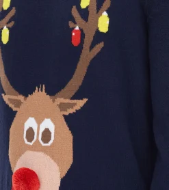 Pullover & Sweater*O46bpx Herren Strick-Sweater mit Weihnachts-Muster Langarm-Pullover Freizeit-Sweater 939615 Dunkel-Blau