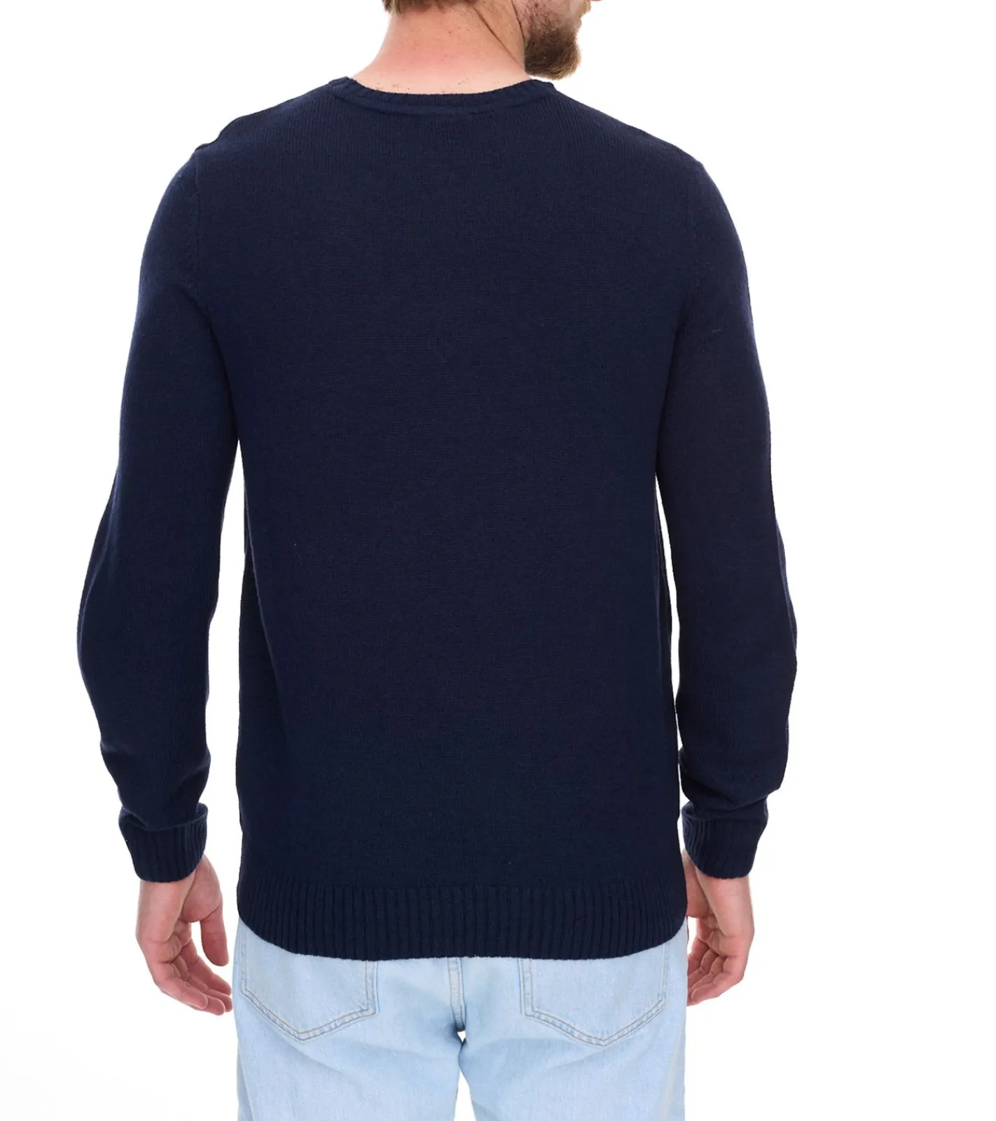 Pullover & Sweater*O46bpx Herren Strick-Sweater mit Weihnachts-Muster Langarm-Pullover Freizeit-Sweater 939615 Dunkel-Blau