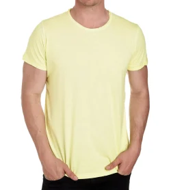 Große Größen|T-Shirts & Tank Tops*O46rn Herren T-Shirt Basic Baumwoll-Shirt verwaschenes Rundhals-Shirt Kurzarm R-15200 Neon Gelb