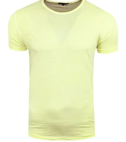 Große Größen|T-Shirts & Tank Tops*O46rn Herren T-Shirt Basic Baumwoll-Shirt verwaschenes Rundhals-Shirt Kurzarm R-15200 Neon Gelb
