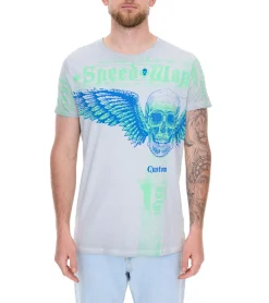 T-Shirts & Tank Tops*O46rn Herren T-Shirt kombinierfreudiges Totenkopf-Print Baumwoll-Shirt Rundhals-Shirt R-15264 Grau