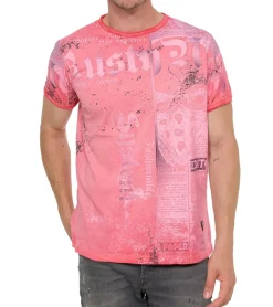 T-Shirts & Tank Tops*O46rn Herren T-Shirt mit Allover-Print im Used-Look Baumwoll-Shirt Rundhals-Shirt R-15295 Coral