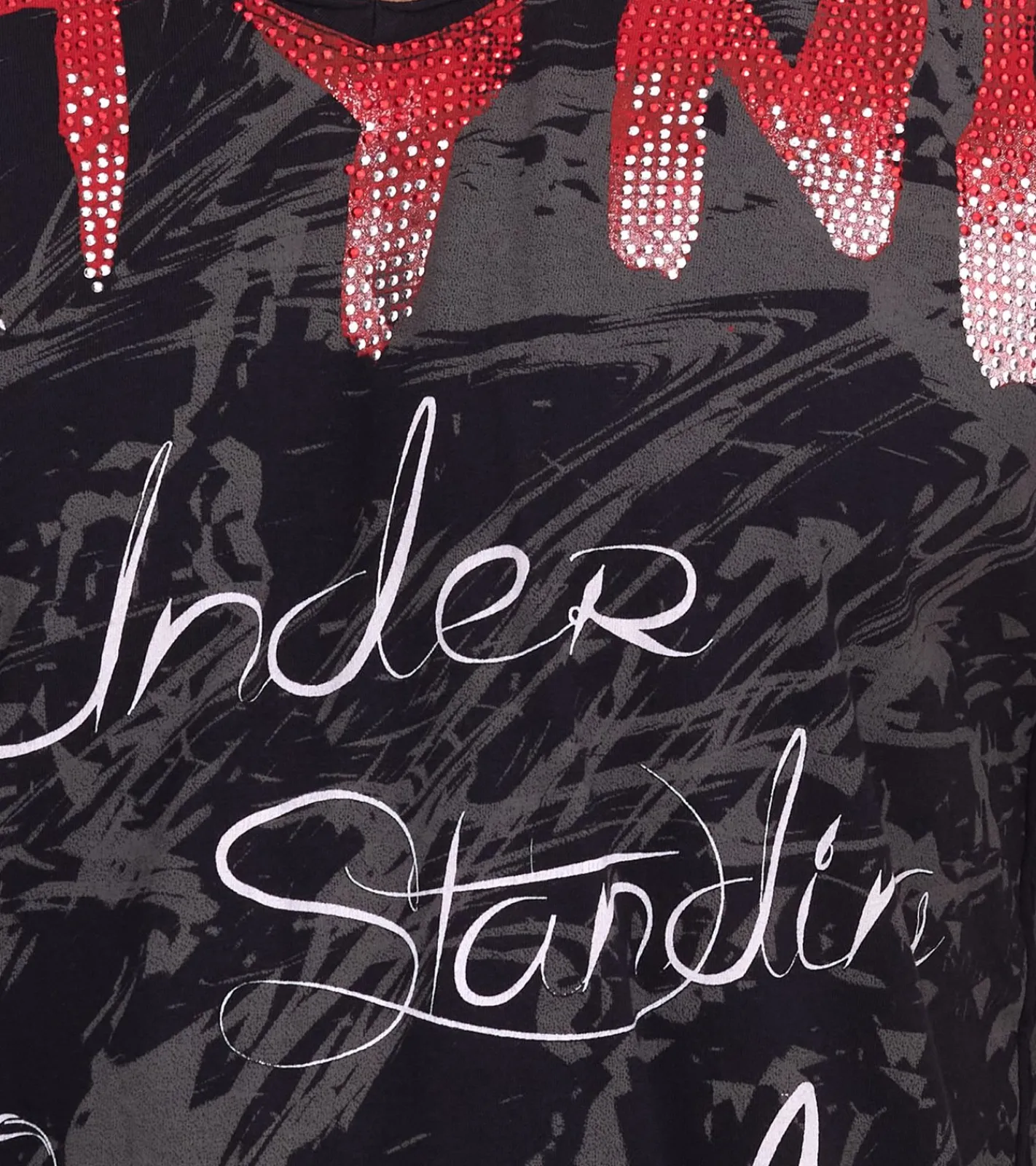 T-Shirts & Tank Tops*O46rn Herren T-Shirt mit aufwendigem Strass-Design Baumwoll-Shirt Rundhals-Shirt R-15162 Schwarz/Rot