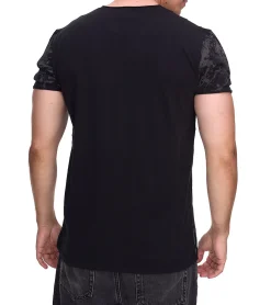 T-Shirts & Tank Tops*O46rn Herren T-Shirt mit aufwendigem Strass-Design Baumwoll-Shirt Rundhals-Shirt R-15162 Schwarz/Rot