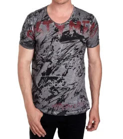 T-Shirts & Tank Tops*O46rn Herren T-Shirt mit aufwendigem Strass-Design Baumwoll-Shirt Rundhals-Shirt R-15162 Anthrazit