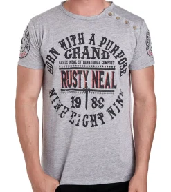 T-Shirts & Tank Tops*O46rn Herren T-Shirt mit "Born with a Purpose" Print Baumwoll-Shirt Rundhals-Shirt R-15216 Hellgrau meliert