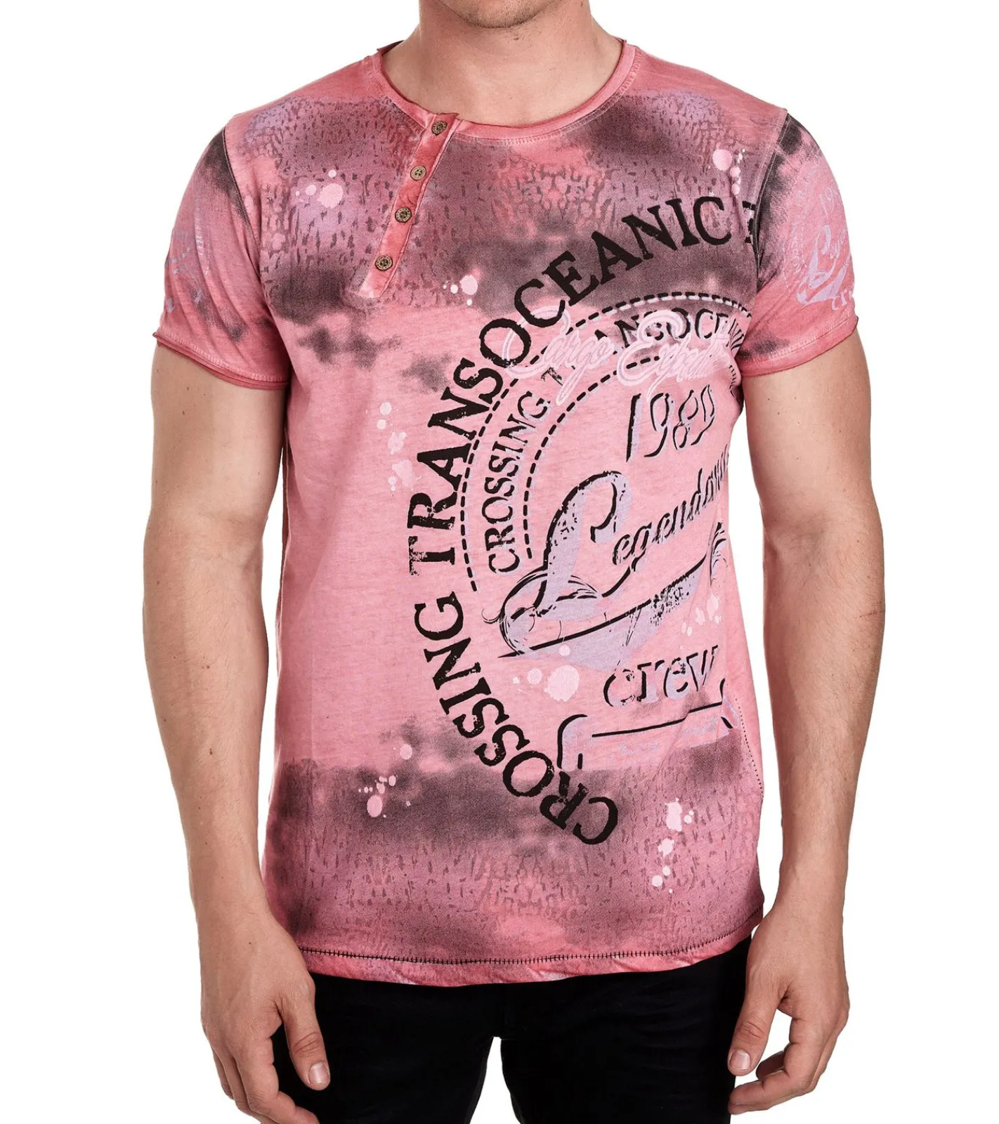 T-Shirts & Tank Tops*O46rn Herren T-Shirt mit plakativem Frontprint Baumwoll-Shirt Rundhals-Shirt R-15045 Rot