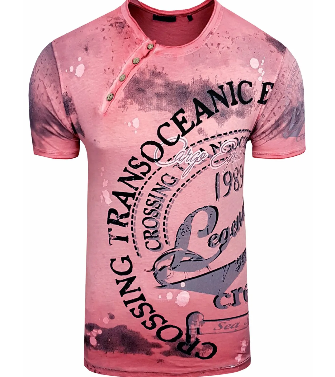 T-Shirts & Tank Tops*O46rn Herren T-Shirt mit plakativem Frontprint Baumwoll-Shirt Rundhals-Shirt R-15045 Rot