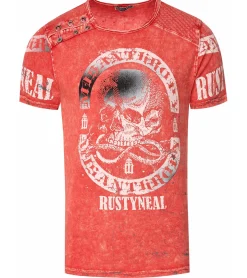 T-Shirts & Tank Tops*O46rn Herren T-Shirt mit plakativem Frontprint Baumwoll-Shirt Rundhals-Shirt R-15292 Rot
