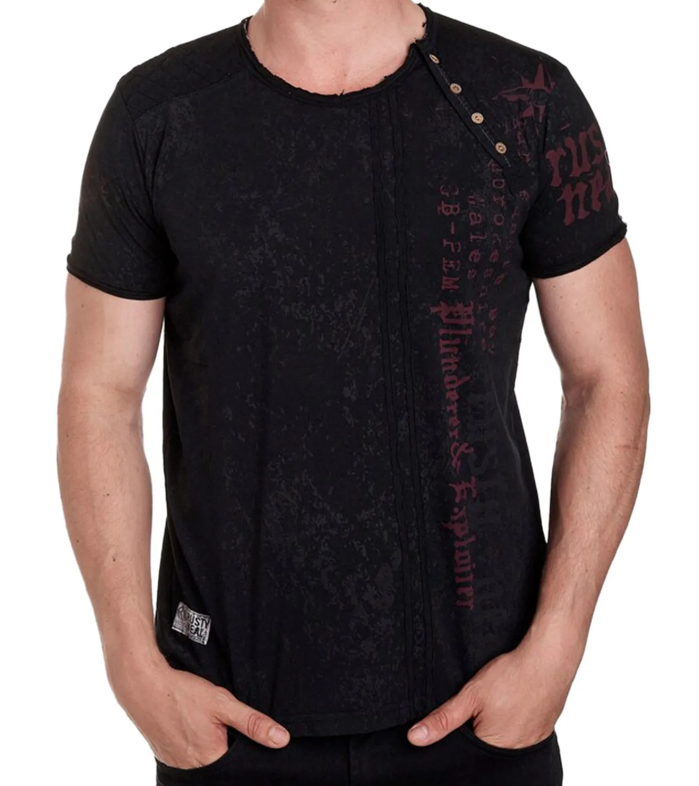 T-Shirts & Tank Tops*O46rn Herren T-Shirt mit Plunderer & Exploiter Print Baumwoll-Shirt Rundhals-Shirt R-15191 Schwarz