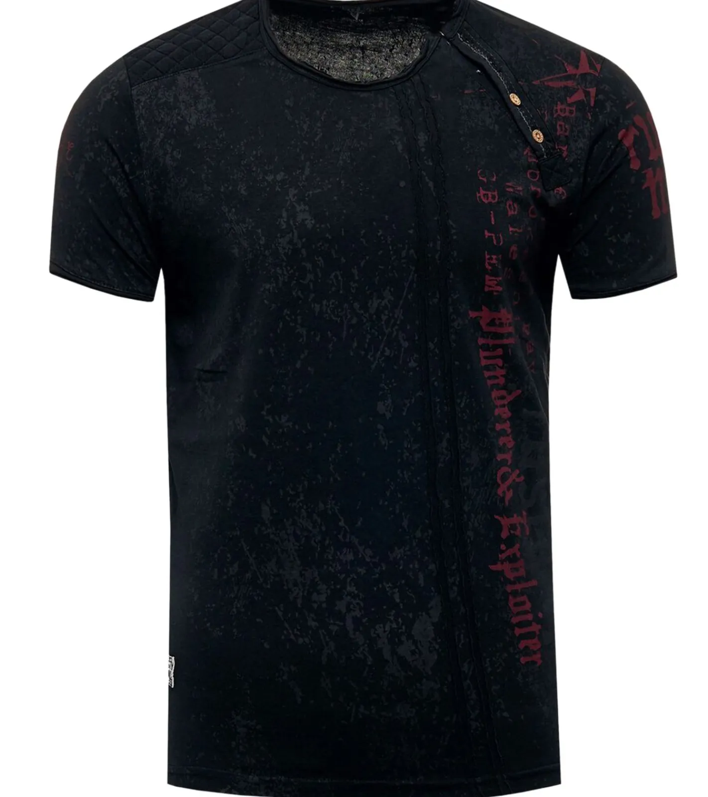T-Shirts & Tank Tops*O46rn Herren T-Shirt mit Plunderer & Exploiter Print Baumwoll-Shirt Rundhals-Shirt R-15191 Schwarz