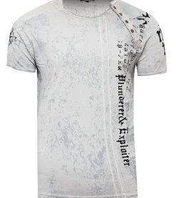 T-Shirts & Tank Tops*O46rn Herren T-Shirt mit Plunderer & Exploiter Print Baumwoll-Shirt Rundhals-Shirt R-15191 Grau
