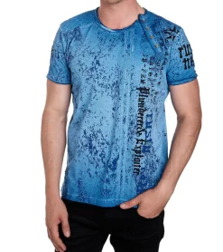 T-Shirts & Tank Tops*O46rn Herren T-Shirt mit Plunderer & Exploiter Print Baumwoll-Shirt Rundhals-Shirt R-15191 Petrol Blau