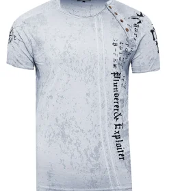 T-Shirts & Tank Tops*O46rn Herren T-Shirt mit Plunderer & Exploiter Print Baumwoll-Shirt Rundhals-Shirt R-15191 Grau