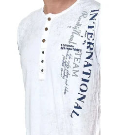 T-Shirts & Tank Tops*O46rn Herren T-Shirt mit seitlichem Print Baumwoll-Shirt Rundhals-Shirt R-15243 Weiß