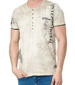 T-Shirts & Tank Tops*O46rn Herren T-Shirt mit seitlichem Print Baumwoll-Shirt modisches Kurzarm-Shirt R-15243 Braun