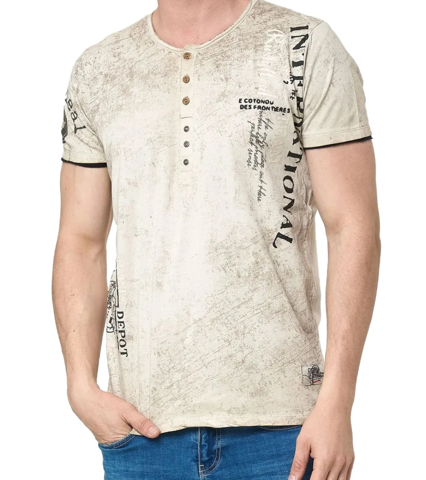 T-Shirts & Tank Tops*O46rn Herren T-Shirt mit seitlichem Print Baumwoll-Shirt modisches Kurzarm-Shirt R-15243 Braun