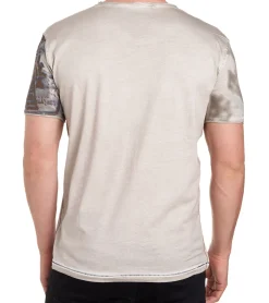 T-Shirts & Tank Tops*O46rn Herren T-Shirt mit Strasssteinen Print Baumwoll-Shirt stylisches Kurzarm-Shirt R-15163 Beige
