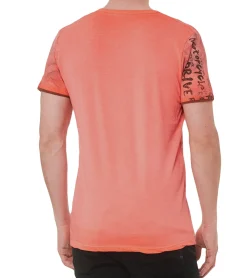 T-Shirts & Tank Tops*O46rn Herren T-Shirt mit Urban-Print Baumwoll-Oberteil Sommer-Rundhals-Shirt mit Knopfleiste S-15246 Orange