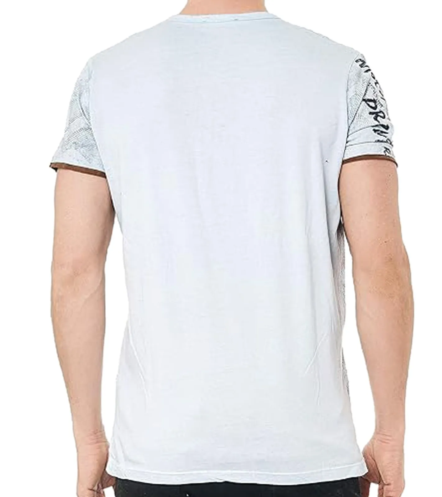 T-Shirts & Tank Tops*O46rn Herren T-Shirt mit Urban-Print Baumwoll-Oberteil Sommer-Rundhals-Shirt mit Knopfleiste R-15246 Hellgrau