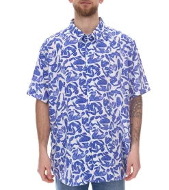 Hemden & Poloshirts*O46bpx Herren Viskose-Hemd Kurzarm-Hemd mit Blumen-Print Sommer-Hemd Urlaubs-Shirt 945910 Weiß/Blau