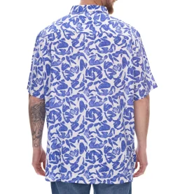 Hemden & Poloshirts*O46bpx Herren Viskose-Hemd Kurzarm-Hemd mit Blumen-Print Sommer-Hemd Urlaubs-Shirt 945910 Weiß/Blau